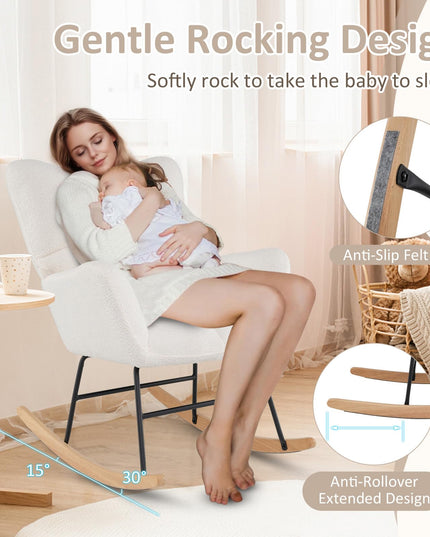 Giantex Rocking Chair Nursery, Teddy Upholstered Glider Rocker Chair w/High Backrest
