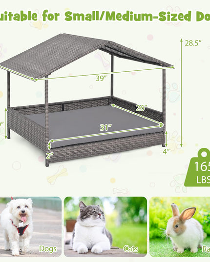 Giantex Outdoor Wicker Dog House with Washable Cushion