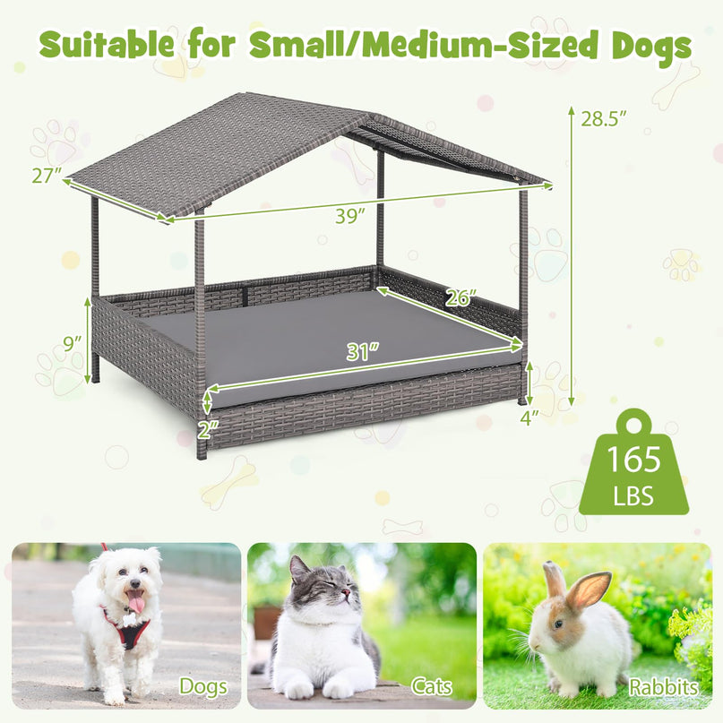 Giantex Outdoor Wicker Dog House with Washable Cushion