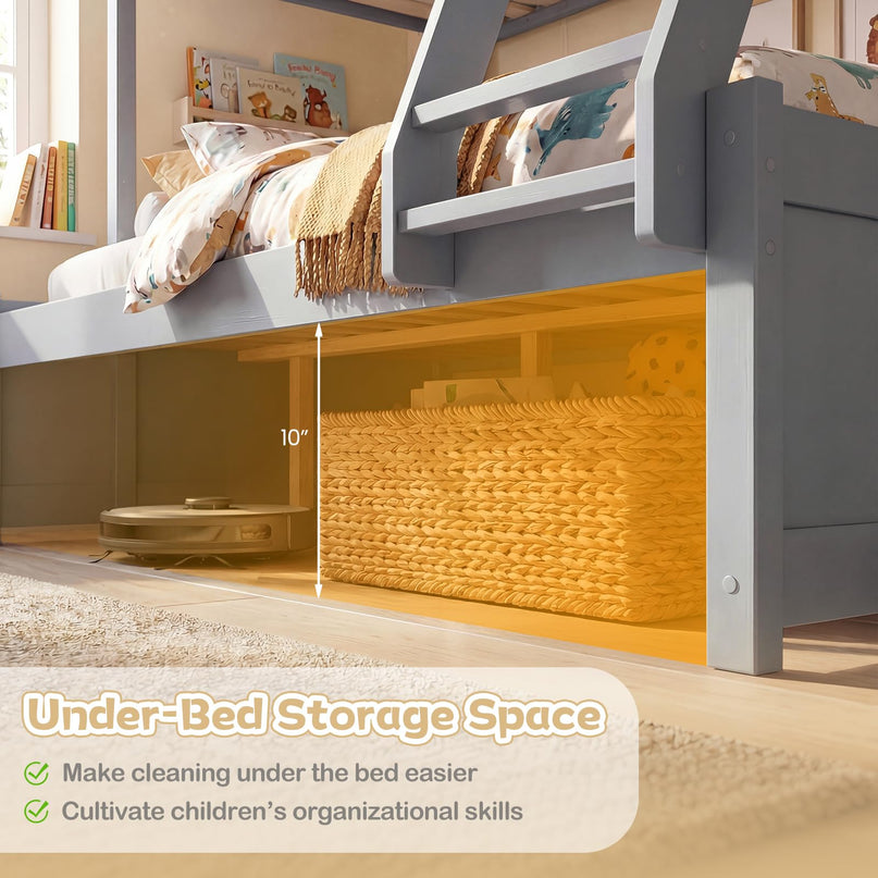 Giantex Twin Over Fulll Bunk Bed Wood Bunk Bed