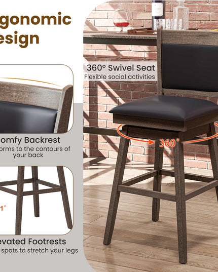 Giantex 29" Bar Stools Set, Upholstered Swivel Bar Chairs with Ergonomic Back