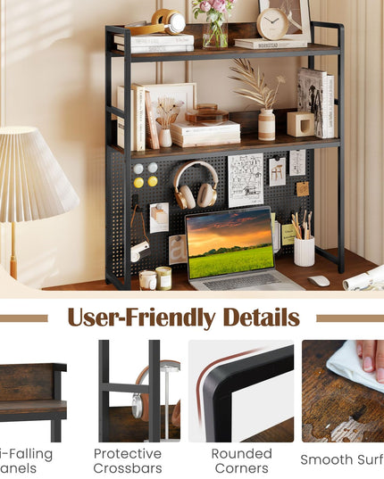 Giantex Desktop Bookshelf with Pegboard for up to 32" Computer Monitor