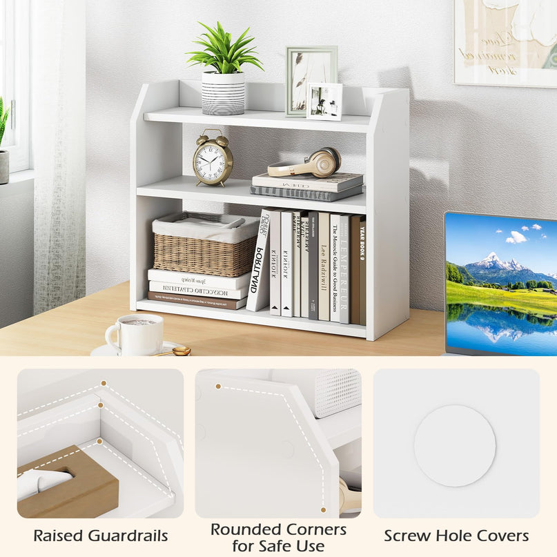 Giantex 3-Tier Small Wood Desktop Bookshelf with Raised Guardrails (1/2)