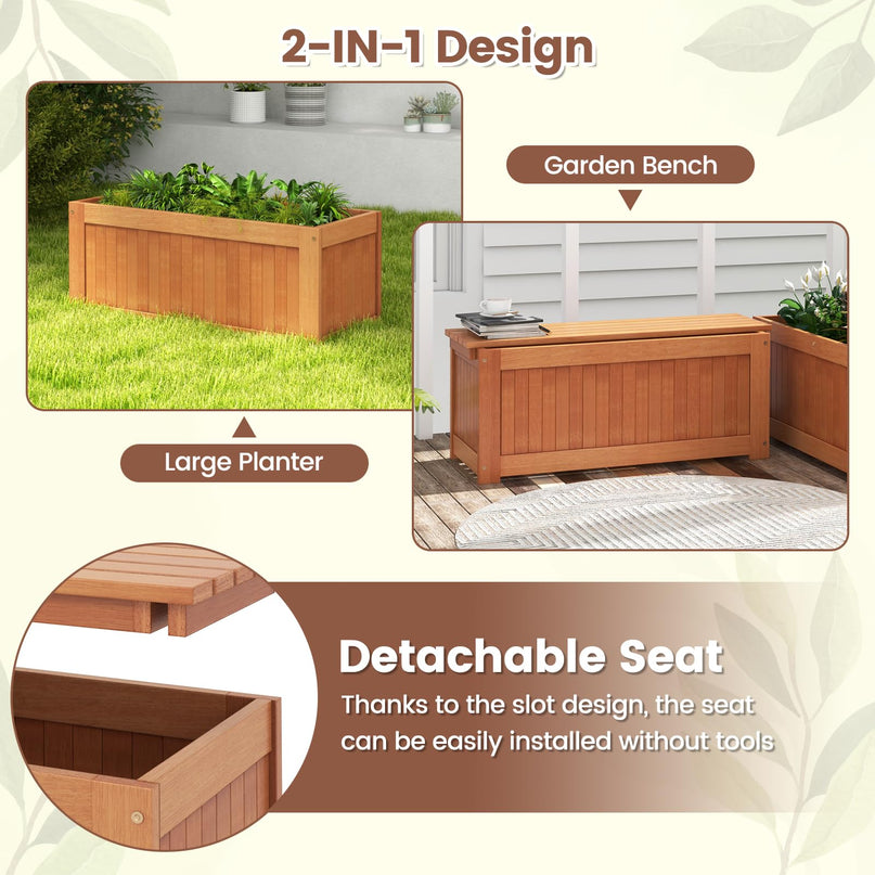 Giantex 3-in-1 Outdoor Bench with Large Raised Beds & 2 Planter Boxes