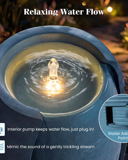 Giantex 32" Outdoor Jar Water Fountain with LED Lights & Adjustable Pump