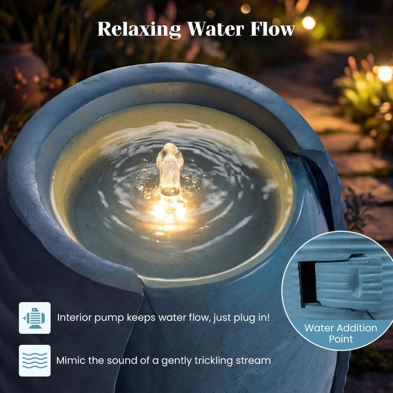 Giantex 32" Outdoor Jar Water Fountain with LED Lights & Adjustable Pump