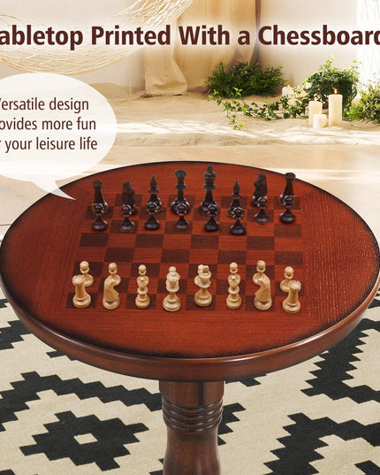 Giantex Table 30" D X 41.5" H Wooden Round Pub Pedestal Side Table W/Chessboard