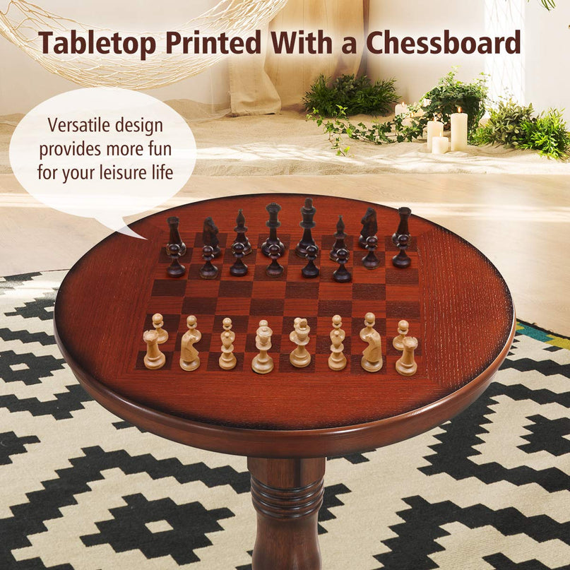 Giantex Table 30" D X 41.5" H Wooden Round Pub Pedestal Side Table W/Chessboard