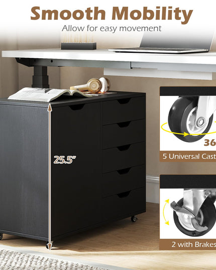 Giantex 5-Drawer File Cabinet with Door Mobile Printer Stand((31" W x 16" D x 25.5" H)