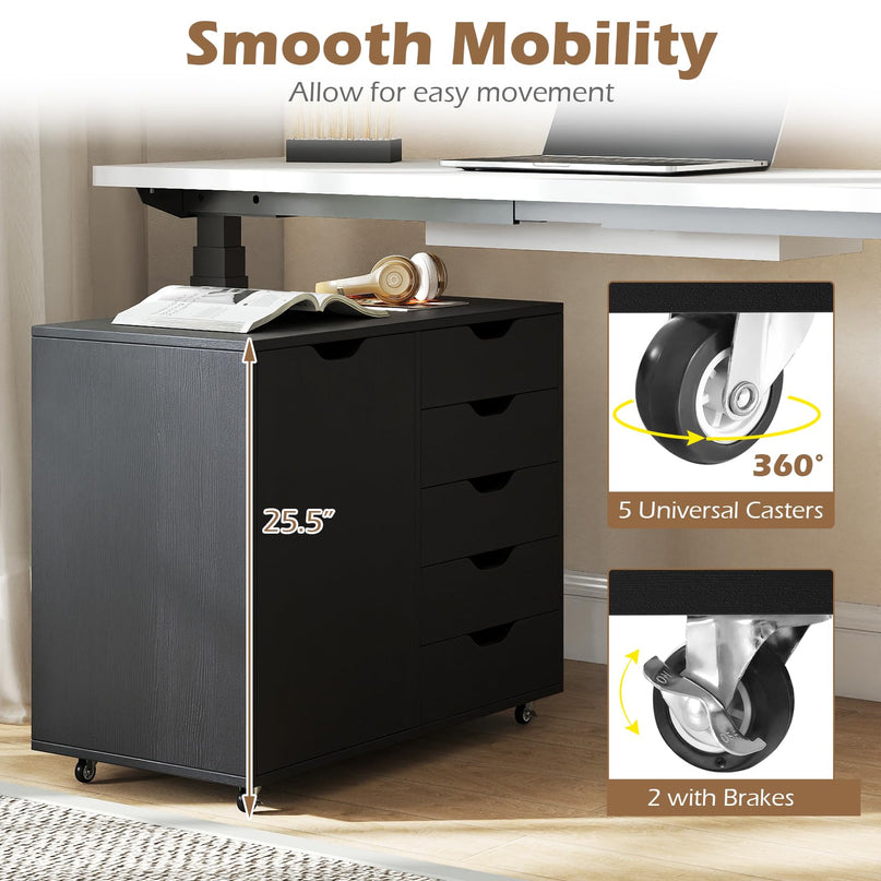 Giantex 5-Drawer File Cabinet with Door Mobile Printer Stand((31" W x 16" D x 25.5" H)