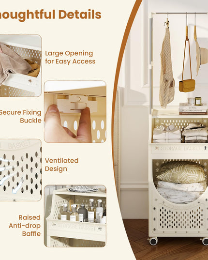 Giantex Folding Laundry Basket with Lockable Wheels