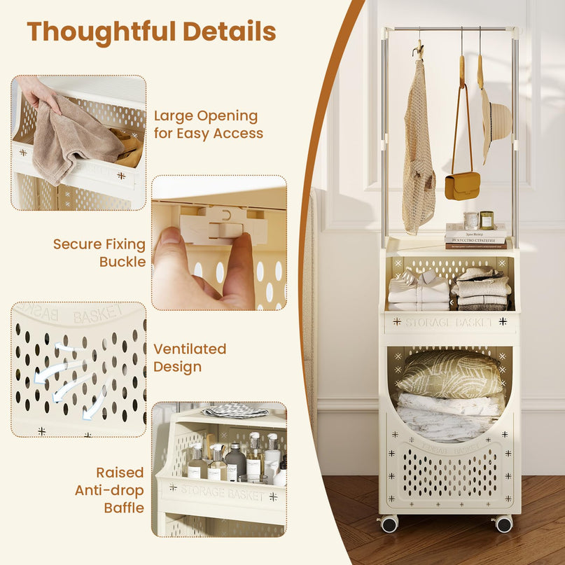 Giantex Folding Laundry Basket with Lockable Wheels