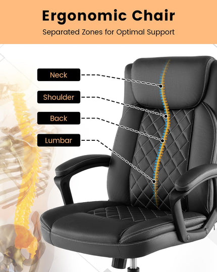 Giantex Executive Office Chair, Leather Like Desk Chair with Thick Headrest Cushion & Padded Armrests, Black