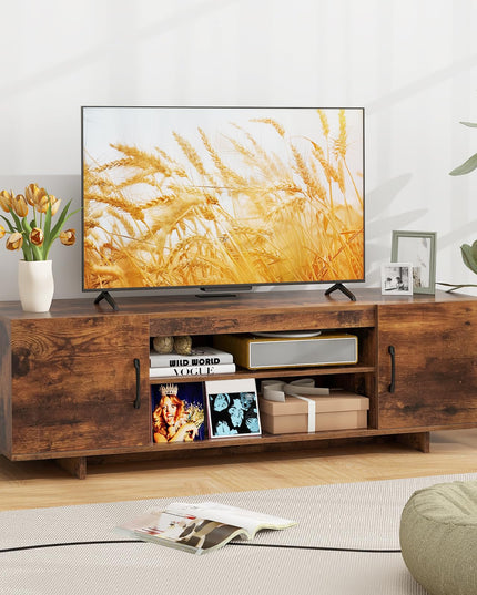 Giantex TV Stand with Power Outlet for TVs up to 70”, Entertainment Center w/ 2 Cable Holes, Open Shelves