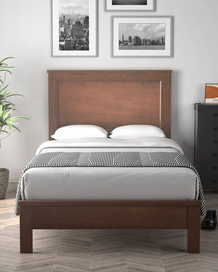 Platform Bed w/ Rubber Wood Legs & Integrated Headboard | Wooden Bed Frame