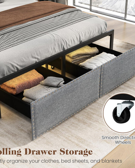 Giantex Bed Frame with LED Lights and 2 Storage Drawers