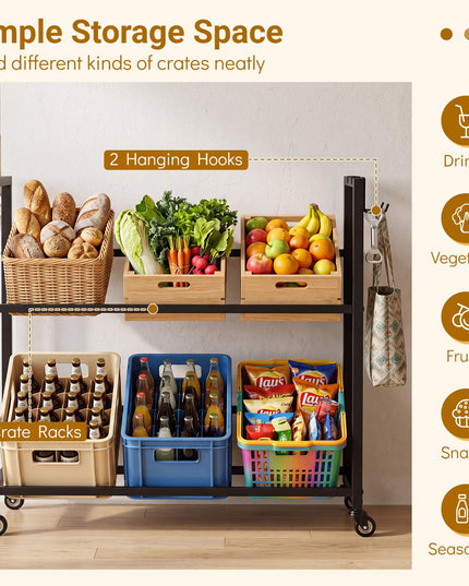 Giantex 2-Tier Drink Crate Rack with 4 Universal Wheels