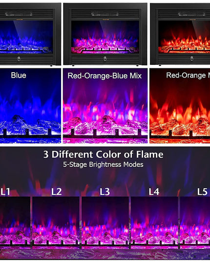 Giantex 28.5" Electric Fireplace Insert Recessed Mounted with 3 Color Adjustable Flames