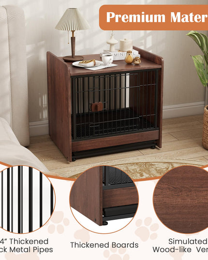 Giantex Dog Crate End Table - Wooden Dog Kennel Furniture with Removable Pull-Out Tray