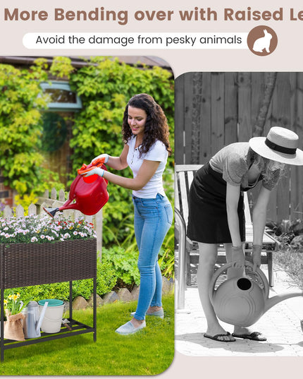 Giantex Raised Garden Bed with Legs, Rattan Elevated Planter Box w/Storage Shelf