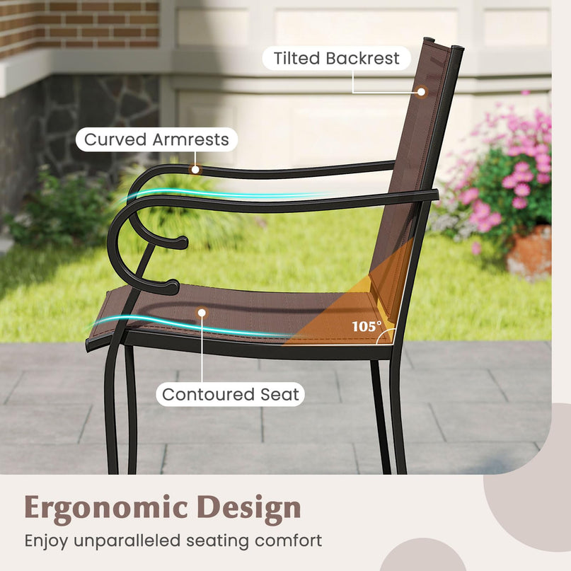 Giantex Counter Height Tall Patio Chairs with Breathable Mesh Fabric Metal Fram