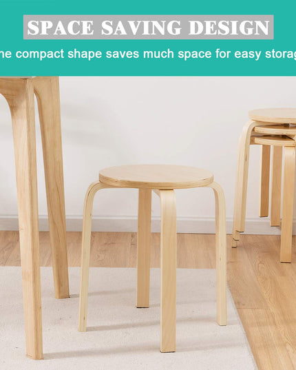 Stackable Bentwood Stools Set of 4, 18-Inch Height Backless Counter Chairs with Round Top, Anti-Slip Felt Pad