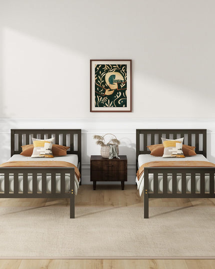 Giantex Wood Bed Frames with Headboard, Mid Century Platform Bed with Wooden Slats Support