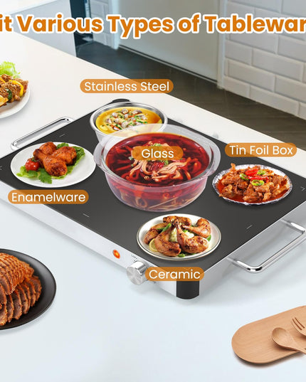 Giantex Electric Warming Tray 40 x 30 cm - Tempered Glass Buffet Server & Food Warmer