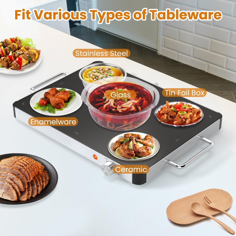Giantex Electric Warming Tray 40 x 30 cm - Tempered Glass Buffet Server & Food Warmer