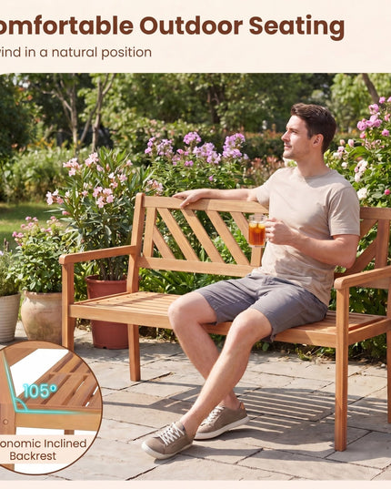 Giantex 47" Patio Acacia Wood 2-Person Outdoor Bench