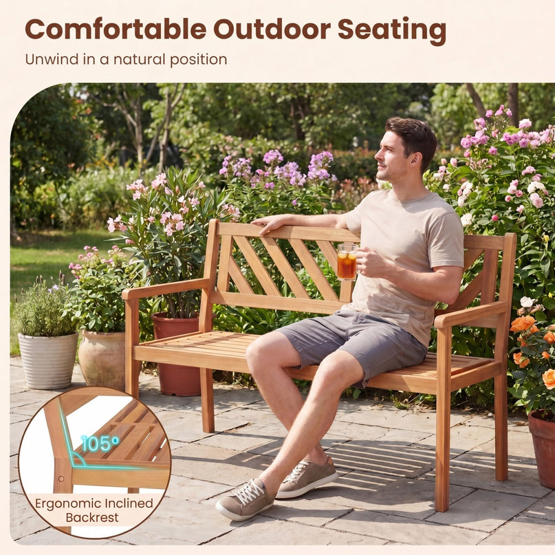 Giantex 47" Patio Acacia Wood 2-Person Outdoor Bench