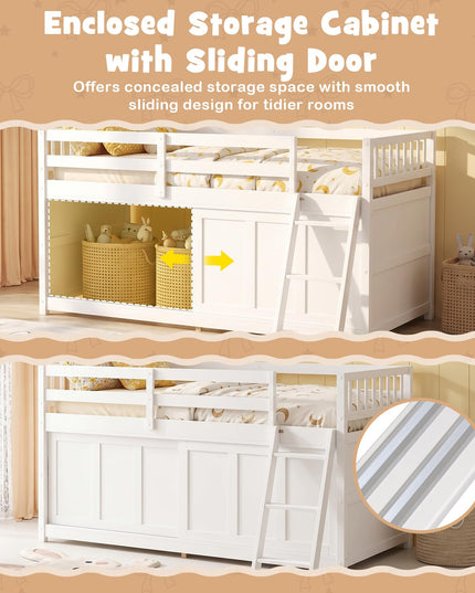 GIANTEX Wooden Low Loft Bed Twin Size with Spacious Under-Bed Play Space