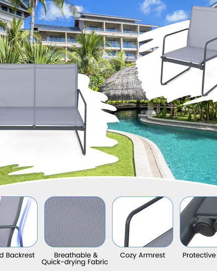 Giantex 4 Pieces Patio Furniture Set, Outdoor Conversation Set with 2 Patio Dining Chairs, Tempered Glass Coffee Table