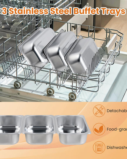Giantex 3 Stainless Steel Pans with Lid | Electric Buffet Server & Warming Tray