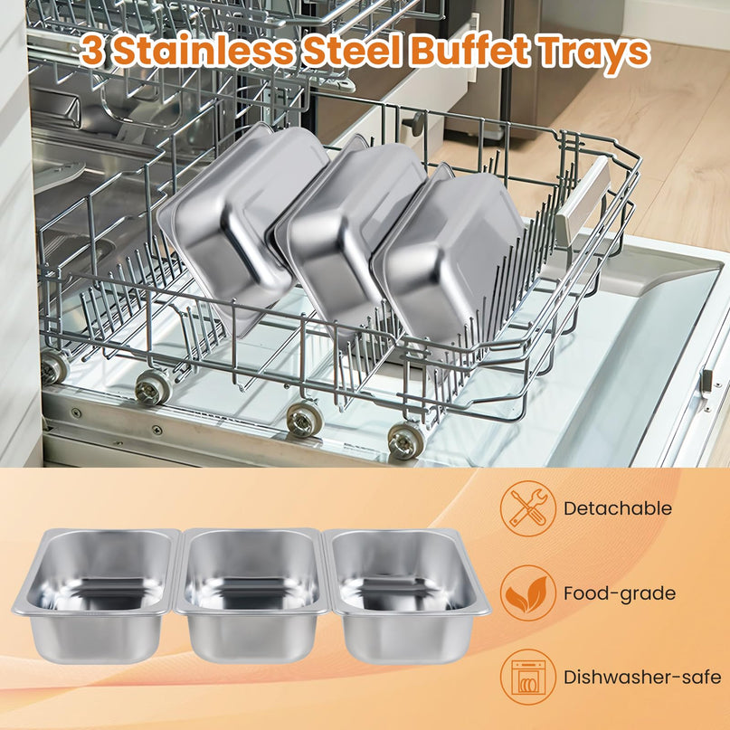 Giantex 3 Stainless Steel Pans with Lid | Electric Buffet Server & Warming Tray