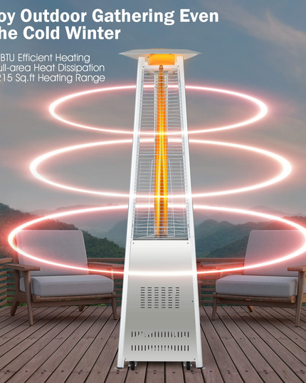 Outdoor Heater with Tip-Over & Flameout Protection for Backyard, Garden (Silver)