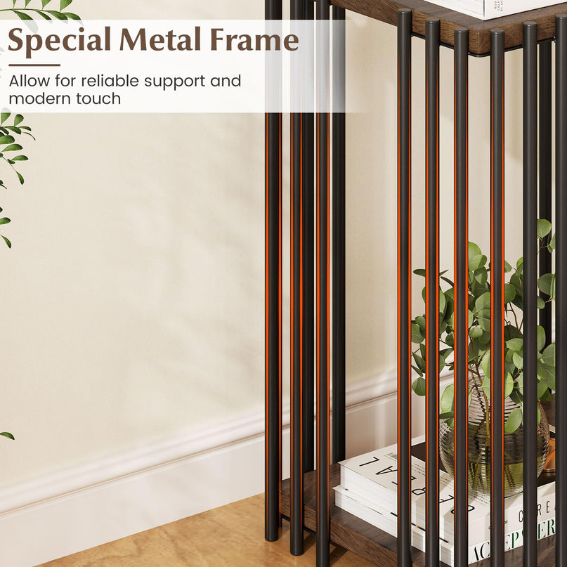 Giantex Table d'appoint en bois à 2 niveaux, lot de 1/2 avec étagères de rangement ouvertes et cadre en métal unique