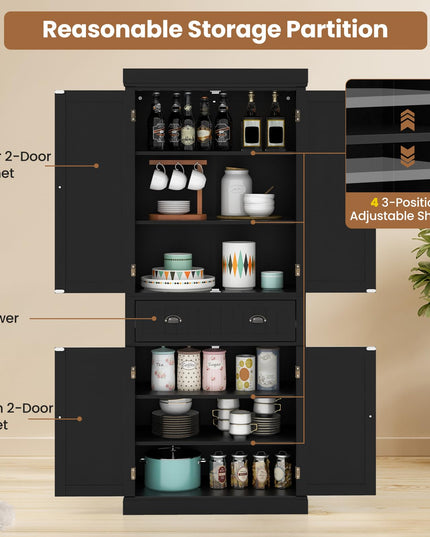 Giantex Pantry Organizers and Storage, 72" Tall Kitchen Cabinet with 2-Door Cabinets & Drawer, Buffet Sideboard