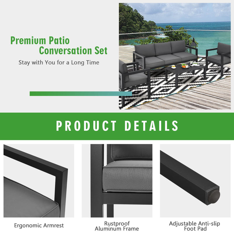Giantex 4 Pieces Patio Furniture Set, Outdoor Aluminum Conversation Set
