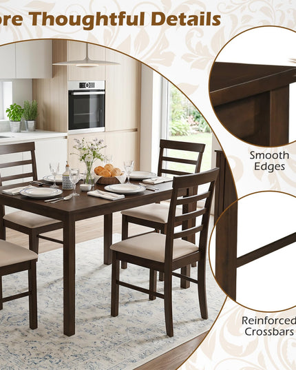 Giantex Dining Table Set with Upholstered Seat & Solid Rubber Wood Frame