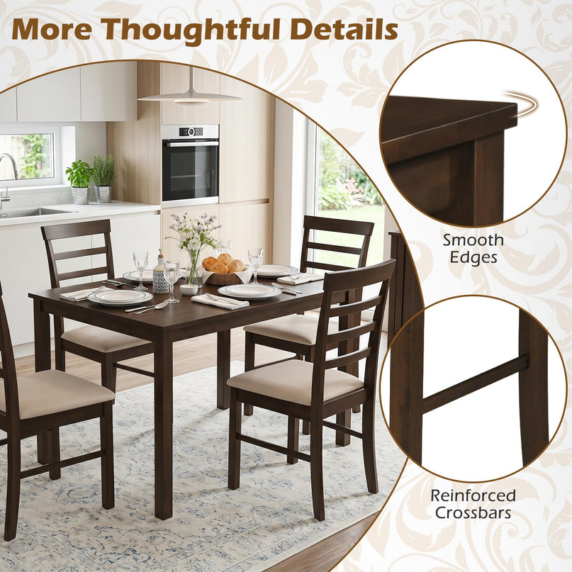 Giantex Dining Table Set with Upholstered Seat & Solid Rubber Wood Frame