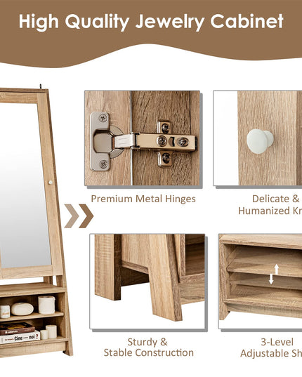 CHARMAID Large Jewelry Armoire Cabinet with Full Length Mirror