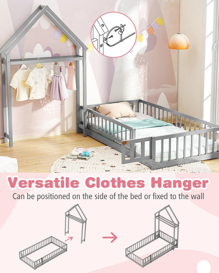 Giantex Twin House Floor Bed for Kids for Girls or Boys