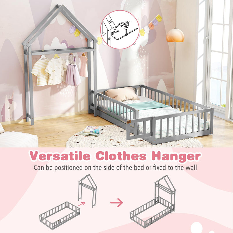 Giantex Twin House Floor Bed for Kids for Girls or Boys