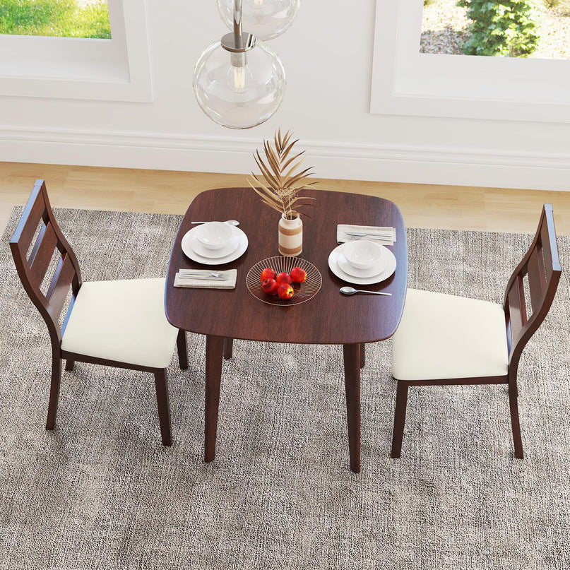 Giantex Wooden Square Kitchen Table and 2 Chairs with Padded Seat