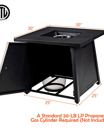 Giantex Gas Fire Table, 30 Inch Square Firepit Table 50,000BTU Fire Pits Tables w/ Waterproof Cover (Black)