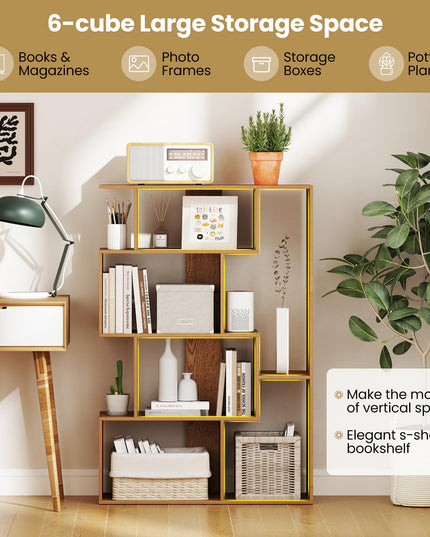 Giantex 6-Cube S-Shaped Bookshelf, 47" Open-Back Geometric Bookcase w/Anti-tip Kits