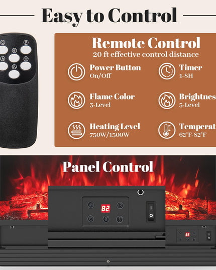 Insert de cheminée électrique Giantex 36" avec télécommande, 2 modes de chauffage et minuterie de 8h