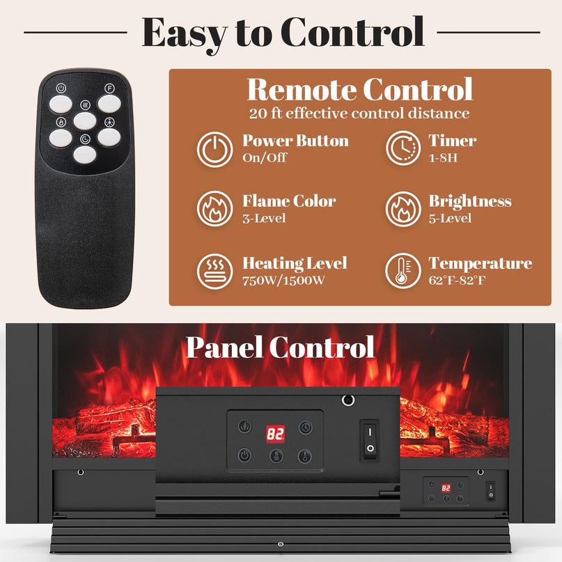 Giantex 36" Electric Fireplace Insert with Remote Control 2 Modes Heat & 8H Timer