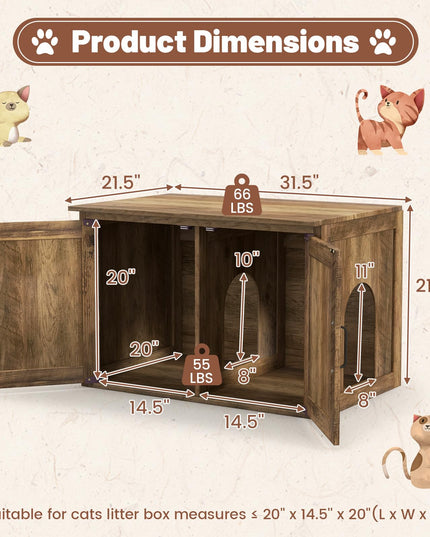Giantex Cat Litter Box Enclosure - Flip Top Litter Box Hidden Furniture with Barn Door, Side Entrance